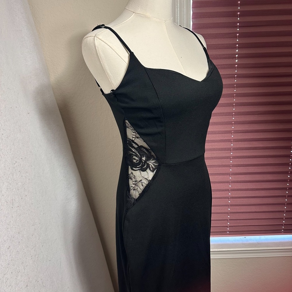 Dress gown sz M Bodycon side lace panels Spaghetti Strap‎ Glam Prom goth witchy